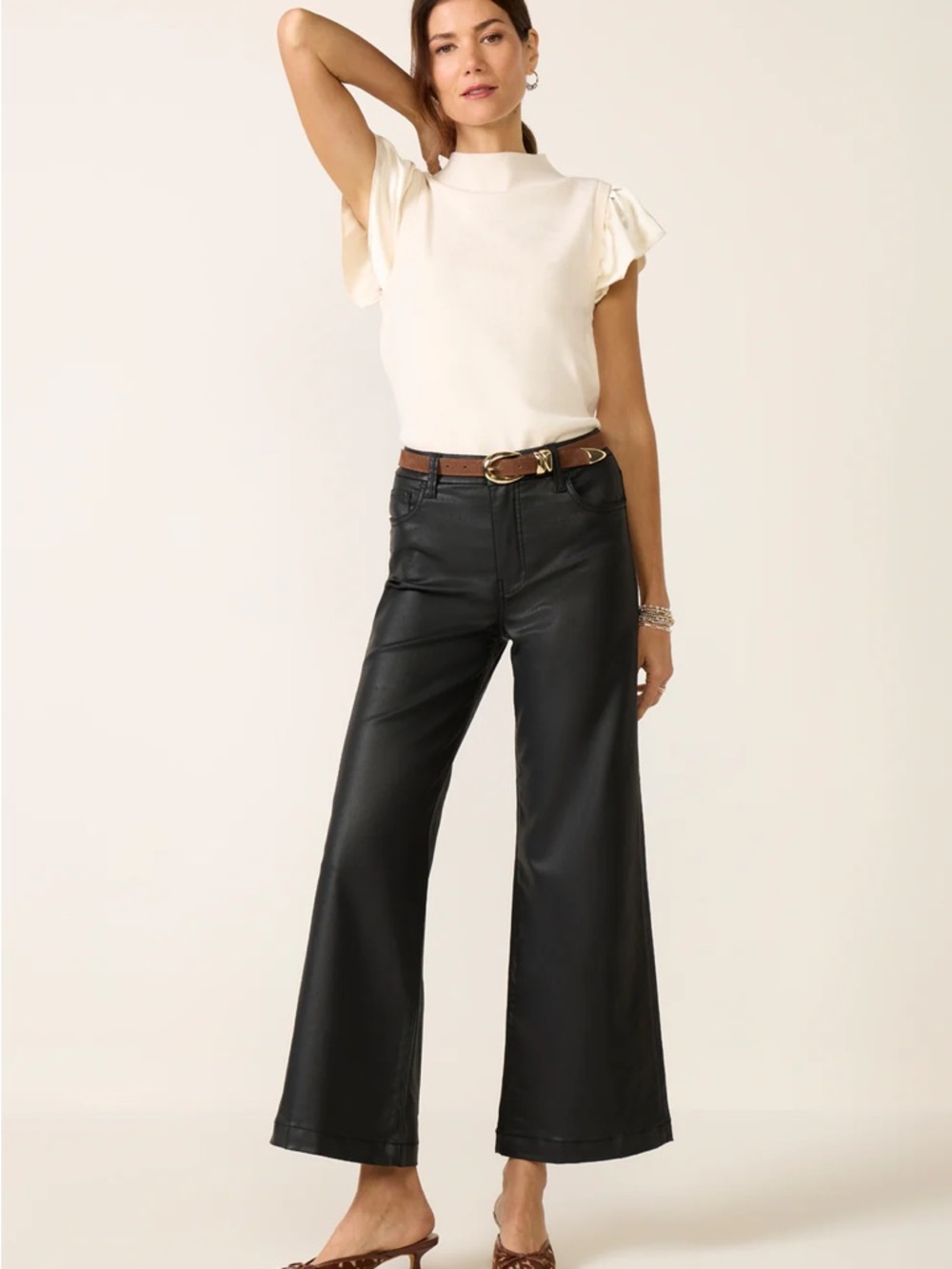 Kut from the Kloth Black Leather-Trim Top